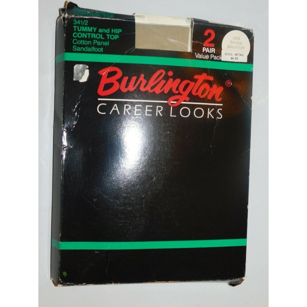 Burlington Career Looks Control Top Pantyhose Sandalfoot Size Long Oatmeal 2 Pr